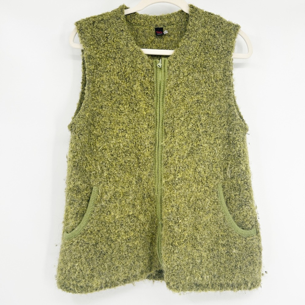 Tabask Womens Handmade In Peru Knit Alpaca Wool Blend Vest‎ M Green Zip Pockets